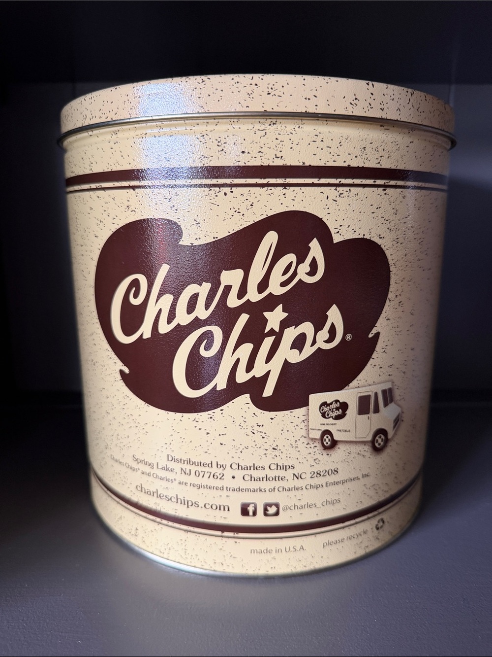 Charles chips, vintage Tin
